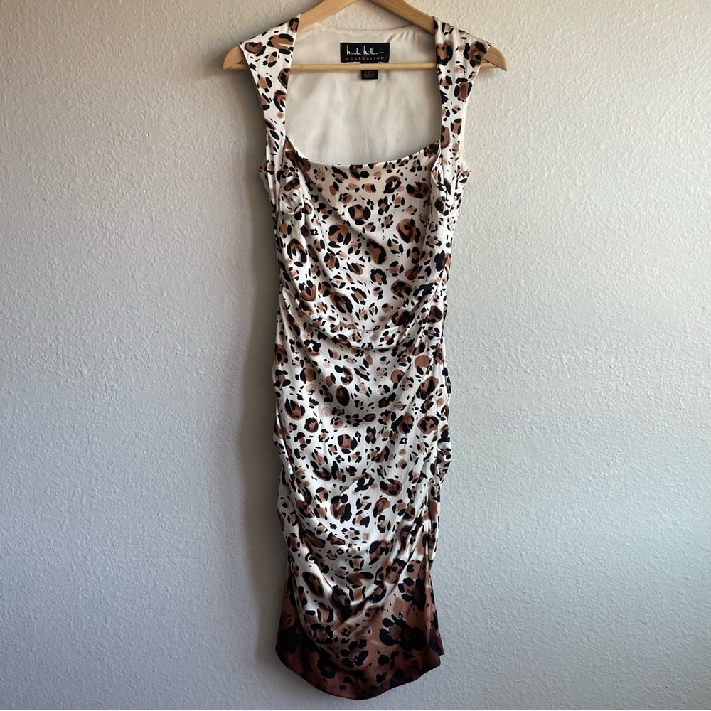 Nicole Miller Silk Leopard Print Body-con Midi Dress